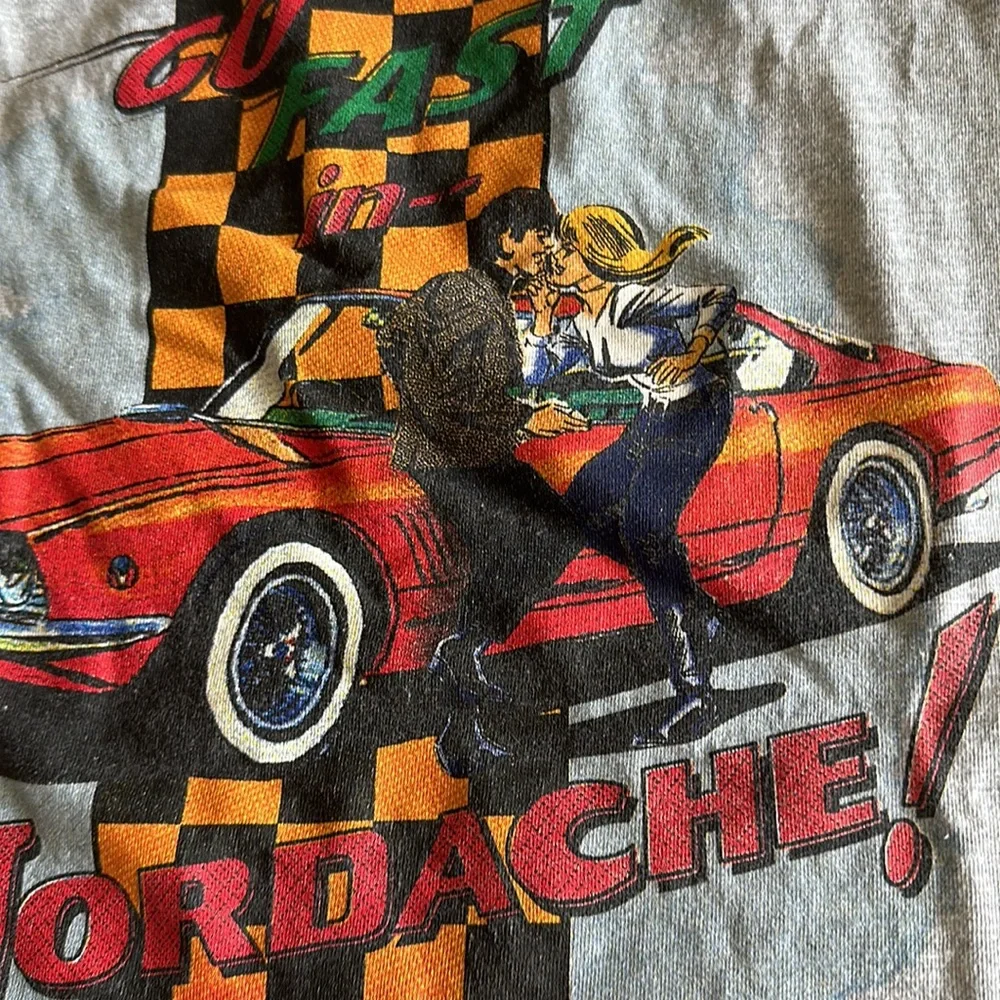 Jordache vintage Race Car Checkered Carla Graphic crewneck Screen tshirt Croptop - Picture 5 of 8